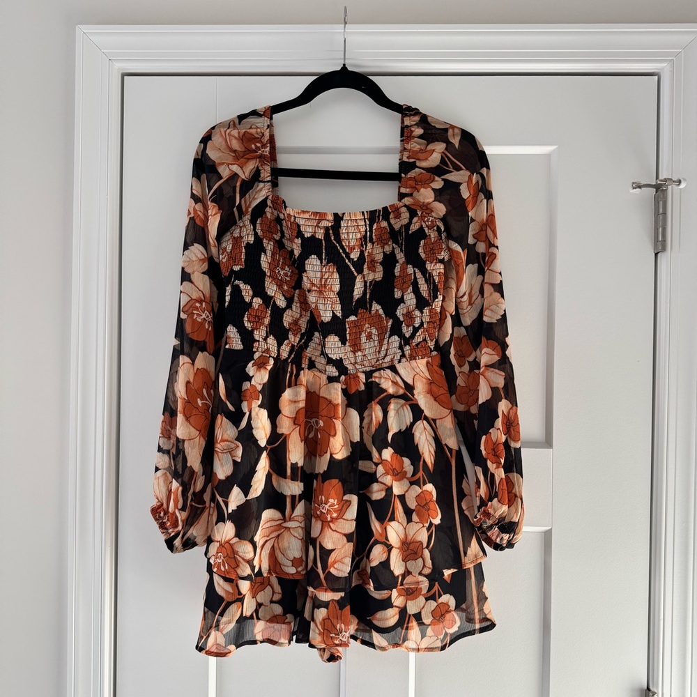 Express Black and Orange Floral Romper